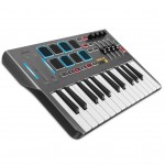 Donner DMK 25 MIDI tastatūras kontrolieris Mūzikas mini taustiņš ar 8 apgaismotiem bungu spilventiņiem, 4 pogām, 4 vadības faderiem MIDI kontrolieris, melns