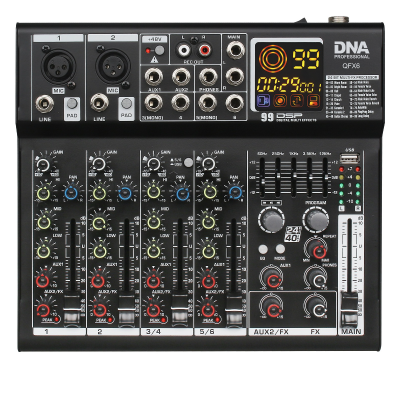 DNA KFHsh analogais audio mikseris 6 kanāli Bluetooth USB MP3 Phantom +48V skaidu plāksne