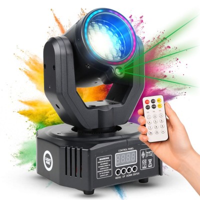 LIGHT4ME MAGIC HEAD kustīgā galva FX LED DMX gobo stars gredzens lāzers zaļš 50 mW bezvadu tālvadības pults