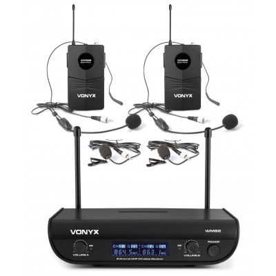 Vonyx  WM82B digitālais UHF 2-kanālu bezvadu mikrofonu komplekts ar 2 ķermeņa pakām 