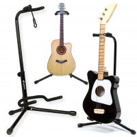 SUPRIMO GS2 ģitāras statīvs, salokāms, uz grīdas novietojams, pārnēsājams, drošības siksna 62–74 cm, līdz 25 kg