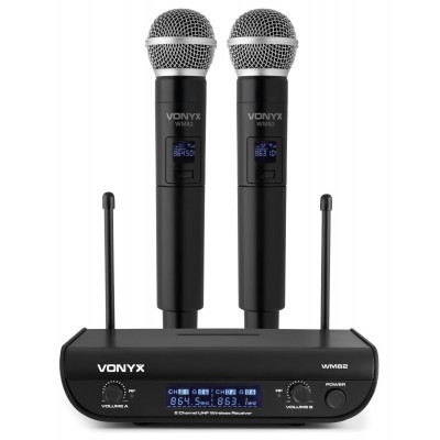 Vonyx WM82 digitālais UHF 2-kanālu bezvadu mikrofonu komplekts ar 2 mikrofoniem