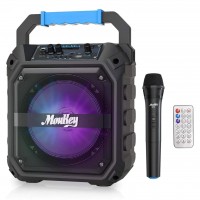 Moukey karaoke-mašīna ar mikrofonu - Bluetooth pārnēsājama PA stereo sistēma ar 6,5 collu skaļruni, bezvadu mikrofons, DJ gaismas, FM radio, tālvadības pults, uzlādējams, atbalsta TF karti/USB - MPS1