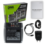 DNA QMX602 analogais audio mikseris 6 kanāli Bluetooth USB MP3 Phantom +48V 2500 mAh uzlādējams akumulators