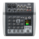 DNA QMX602 analogais audio mikseris 6 kanāli Bluetooth USB MP3 Phantom +48V 2500 mAh uzlādējams akumulators