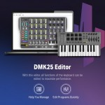 Donner DMK 25 MIDI tastatūras kontrolieris Mūzikas mini taustiņš ar 8 apgaismotiem bungu spilventiņiem, 4 pogām, 4 vadības faderiem MIDI kontrolieris, melns