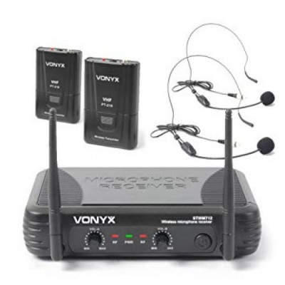 Vonyx STWM712H 2 kanālu VHF bezvadu austiņu mikrofonu sistēma