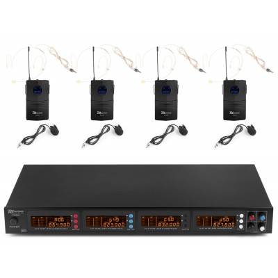 Power Dynamics PD504B 4x 50 kanālu UHF bezvadu mikrofonu komplekts ar 4 korpusa mikrofoniem