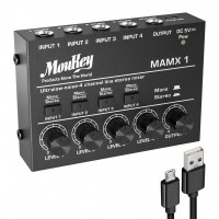 Moukey MAMX1 4 kanālu DJ mikseris, pārnēsājams mūzikas mikseris, mini karaoke mikseris, 4 stereo mini audio mikseris