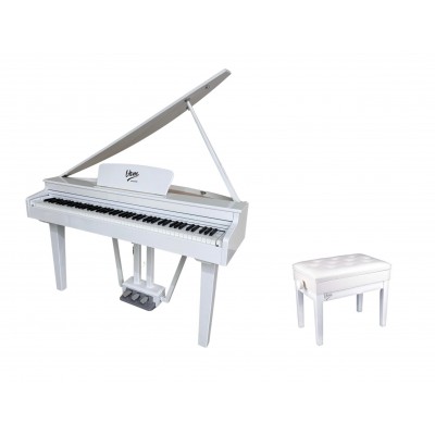 V-TONE GP-88 WH digitālās klavieres, flīģelis, stacionāras, baltas, svērtas atslēgas, pakāpeniska āmurveida darbības klaviatūra, V-TONE BENCH 2 WH klavieru sols ar uzglabāšanas nodalījumu, BALTS