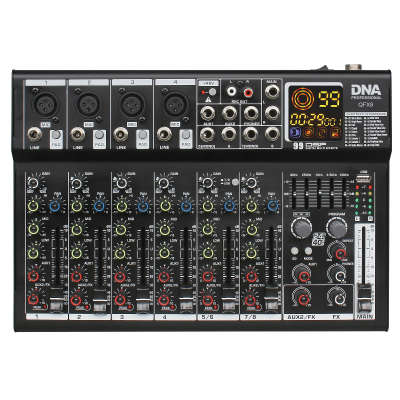 DNA GFH8 analogais audio mikseris 8 kanāli Bluetooth USB MP3 Phantom +48V skaidu plāksne
