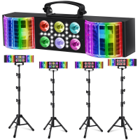 LIGHT4ME MAGIC BAR 3 gaismas daudzefektu RGBW 3in1 balta strobe bezvadu tālvadības statīva komplekts